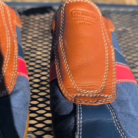 COACH  Blue and Tan Leather Slide On Mules with Red Accent sz 5 M - Picture 3 of 7